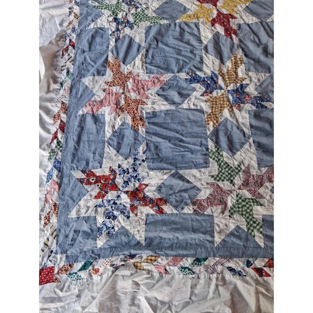 Vtg Hand Stitched Quilt Top Patchwork Dove Birds Star Large 81